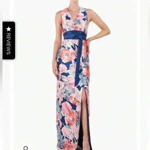 Kay Unger CALLA COLUMN GOWN floral v neck shash size 10